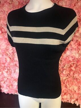 Oliver Perry Black Tan Striped Sweater Shirt Large Silk Blend